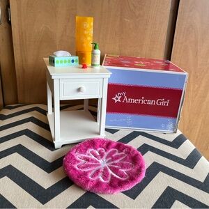 American Girl RETIRED dreamy nightstand with Pink Floral Rug
